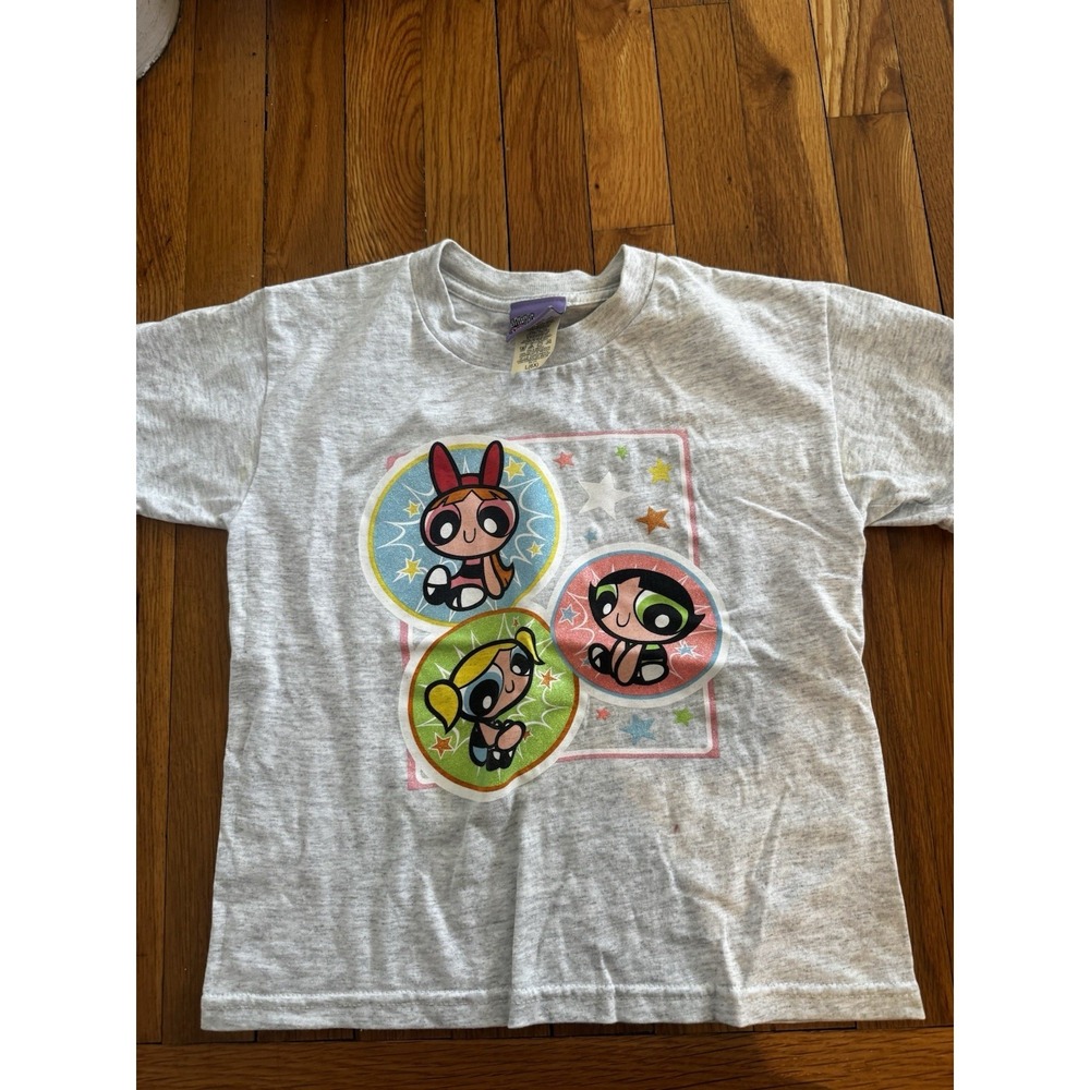 Vintage Power Puff Girls Tshirt Gray Girls Sz 6x Stars Characters Stains 2000